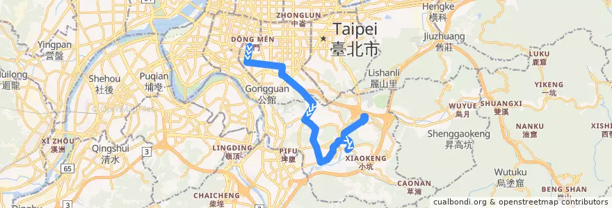 Mapa del recorrido 臺北市 237 捷運東門站->捷運動物園 (返程) de la línea  en تايبيه.