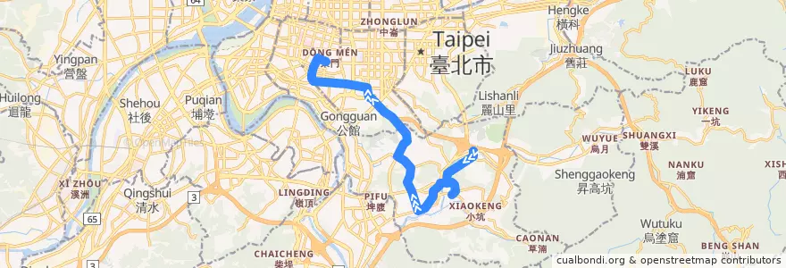 Mapa del recorrido 臺北市 237 捷運動物園->捷運東門站 (往程) de la línea  en 臺北市.