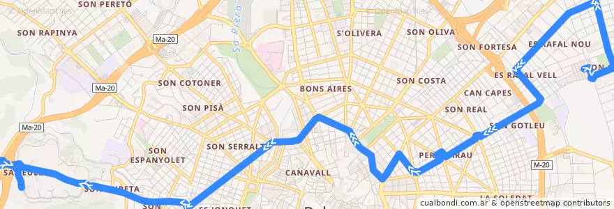 Mapa del recorrido Bus 5: Es Rafal Nou → Son Dureta de la línea  en Palma.