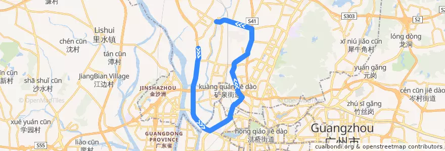 Mapa del recorrido 198A路(潭村总站环线顺时针方向) de la línea  en Guangzhou City.