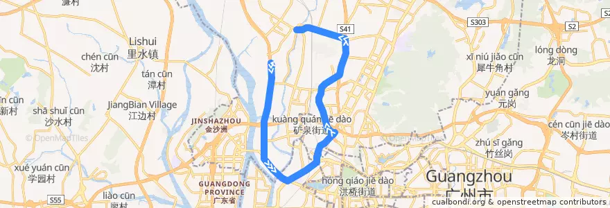 Mapa del recorrido 198B路(潭村总站环线逆时针方向) de la línea  en Guangzhou City.