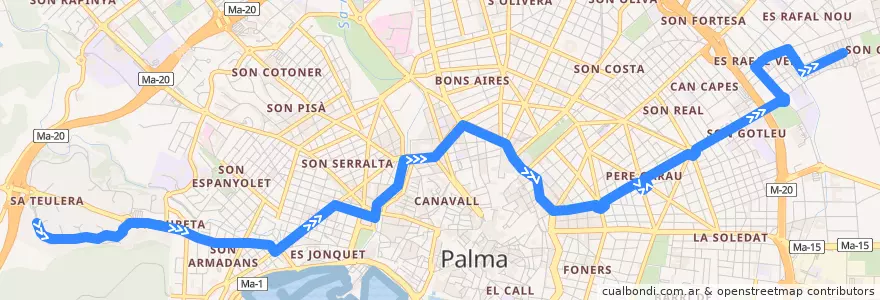 Mapa del recorrido Bus 5: Son Dureta → Es Rafal Nou de la línea  en Palma.