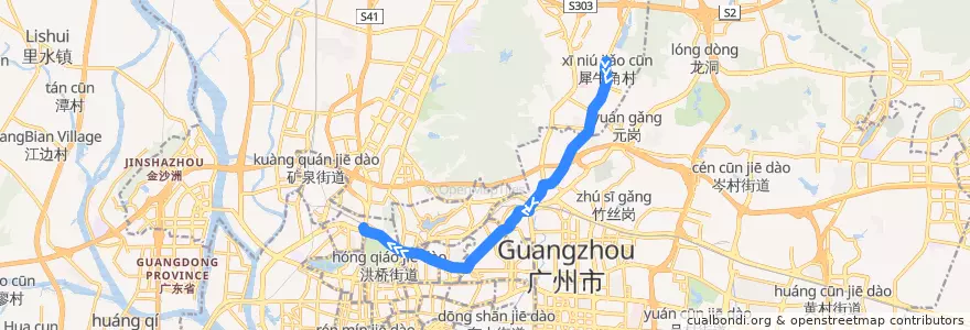 Mapa del recorrido 201路[犀牛角村总站-广州火车站(草暖公园)总站] de la línea  en Guangzhou City.