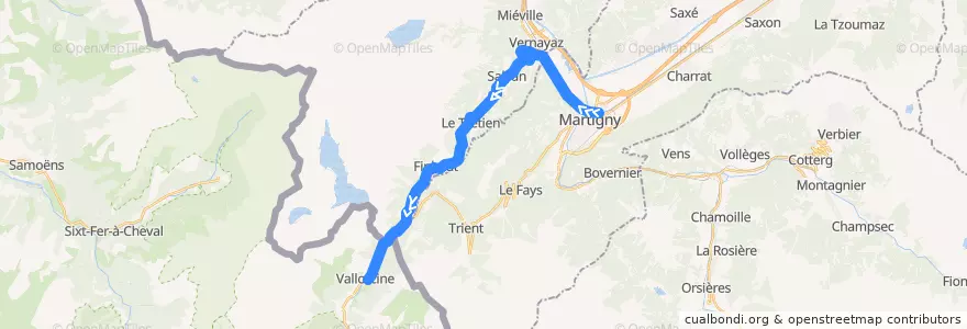 Mapa del recorrido Mont Blanc Express : Martigny → Vallorcine de la línea  en Valais.
