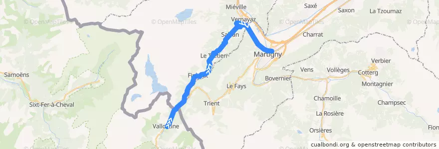 Mapa del recorrido Mont Blanc Express : Vallorcine → Martigny de la línea  en Valais/Wallis.
