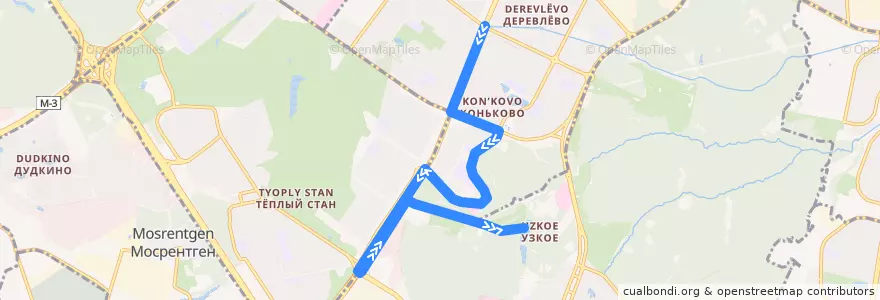 Mapa del recorrido Автобус 49: Метро "Беляево" - Санаторий "Узкое" de la línea  en Юго-Западный административный округ.