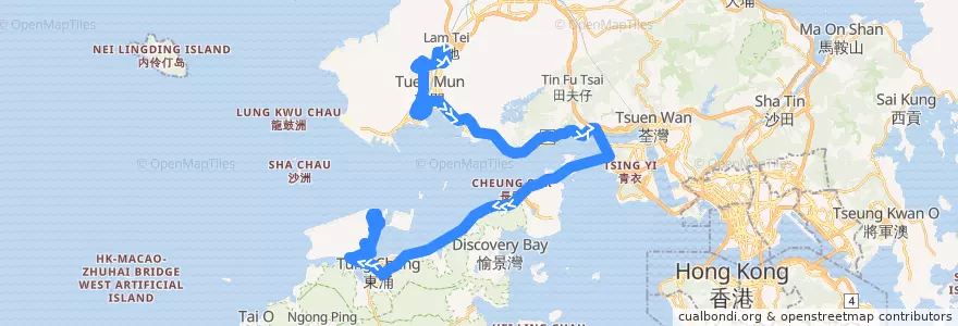 Mapa del recorrido 龍運巴士E33P線 Long Win Bus E33P (兆康站（南） Siu Hong Station (South) → 機場 Airport) de la línea  en Nuevos Territorios.
