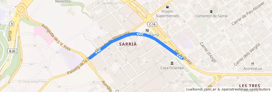 Mapa del recorrido L12: Sarrià - Reina Elisenda de la línea  en Barcelona.