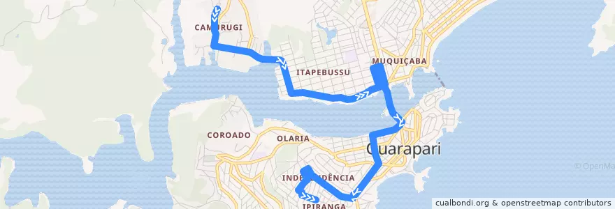 Mapa del recorrido 024 Camurugi x Ipiranga via Avenida Ewerson de Abreu Sodré de la línea  en Guarapari.