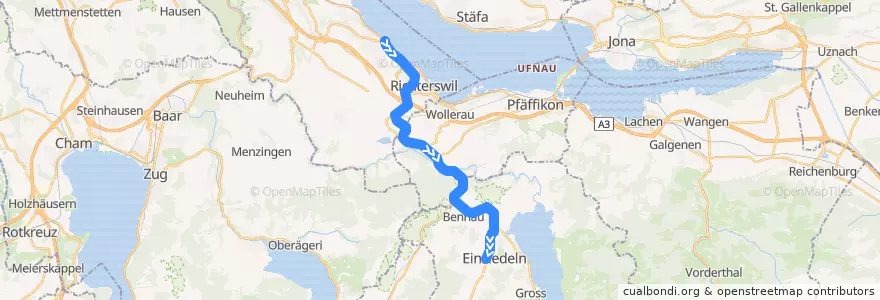 Mapa del recorrido S13: Einsiedeln –> Wädenswil de la línea  en Schweiz/Suisse/Svizzera/Svizra.