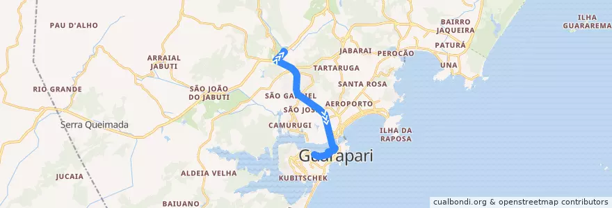 Mapa del recorrido 027 Trevo da BR-101 x Olaria via CIAC de la línea  en Guarapari.
