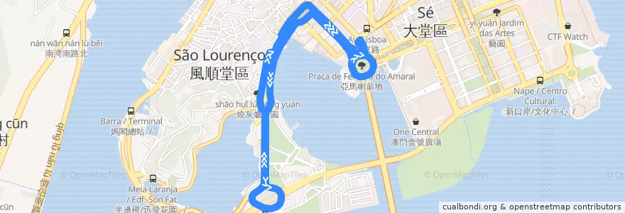 Mapa del recorrido 32X 路線 Carreira n.º 32X de la línea  en 澳門市.