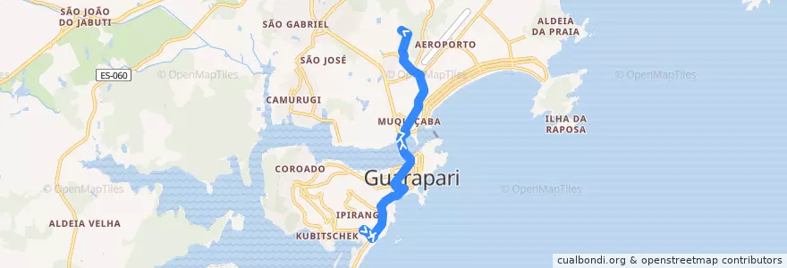 Mapa del recorrido 003 Centro x Adalberto Simão Nader x Lagoa Funda de la línea  en Guarapari.