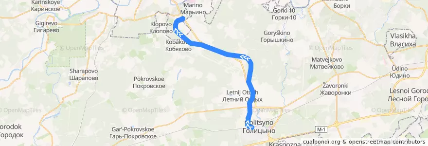 Mapa del recorrido Смоленское направление (Звенигородская ветка) de la línea  en Одинцовский городской округ.