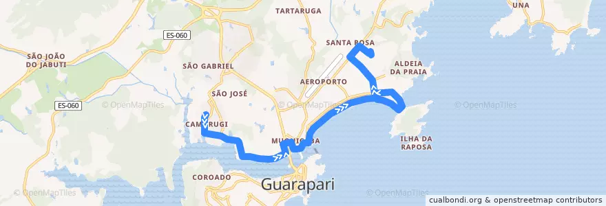 Mapa del recorrido 046 Camurugi x Jardim Boa Vista via Avenida Ewerson de Abreu Sodré de la línea  en Guarapari.