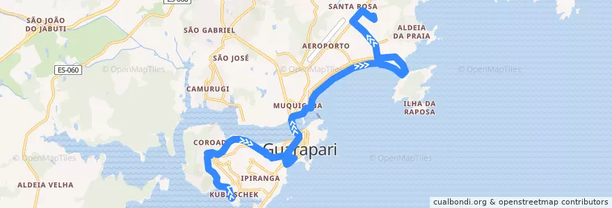 Mapa del recorrido 001 Kubitschek x Jardim Boa Vista via Praia do Morro e SESC de la línea  en Guarapari.