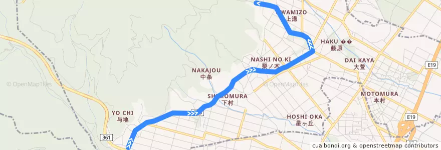 Mapa del recorrido 西箕輪線 de la línea  en 伊那市.