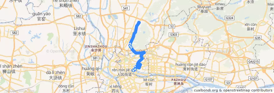 Mapa del recorrido 223路(白云路总站-白云花园总站) de la línea  en Гуанчжоу.
