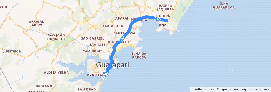 Mapa del recorrido 038 Praça da Vitória x Trevo de Setiba via Muquiçaba de la línea  en Guarapari.