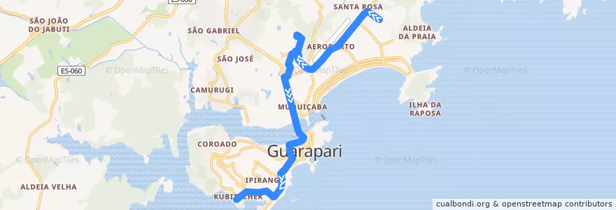 Mapa del recorrido 002 Jardim Boa Vista x Kubitschek via Lagoa Funda de la línea  en Guarapari.