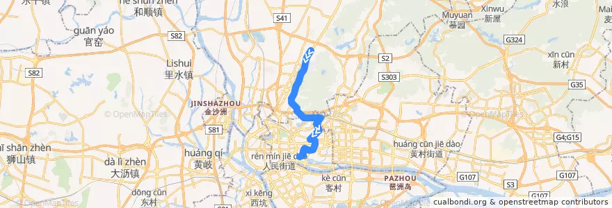 Mapa del recorrido 223路(白云花园总站-白云路总站) de la línea  en 広州市.
