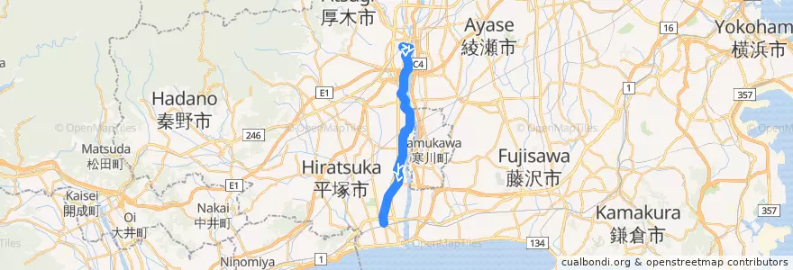 Mapa del recorrido 平塚53系統 de la línea  en Prefectura de Kanagawa.