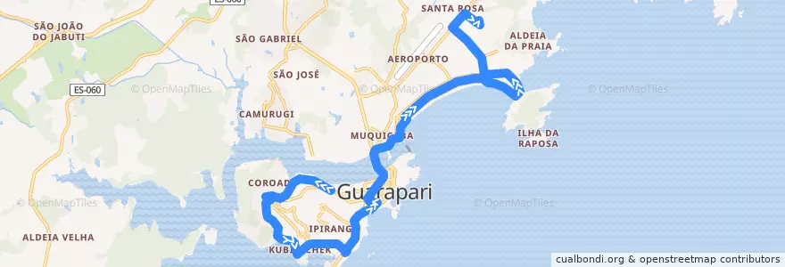 Mapa del recorrido 004 Olaria x Jardim Boa Vista via Praia do Morro de la línea  en Guarapari.