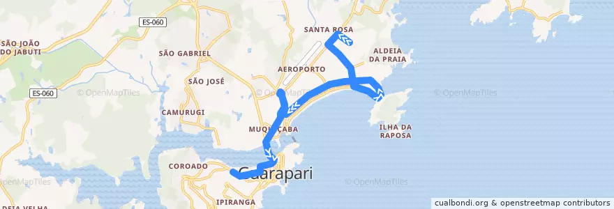 Mapa del recorrido 004 Jardim Boa Vista x Olaria via Praia do Morro de la línea  en Guarapari.