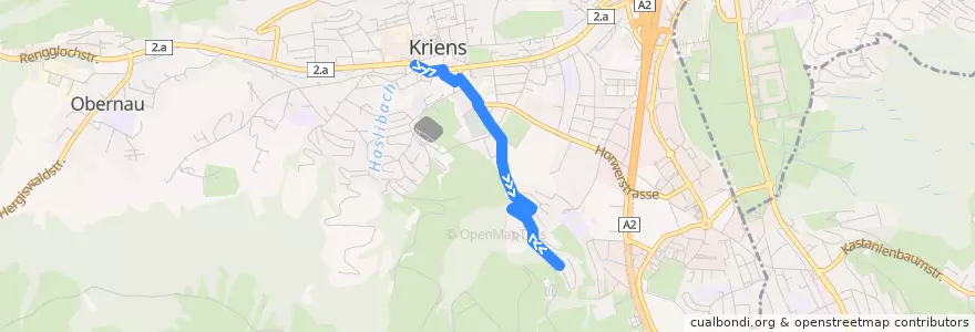 Mapa del recorrido Bus 15: Kriens, Busschleife => Kriens, Sidhalde de la línea  en Kriens.