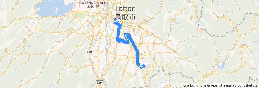 Mapa del recorrido 公立鳥取環境大学スクールバス（鳥取駅南口→環境大学前） de la línea  en 鳥取市.
