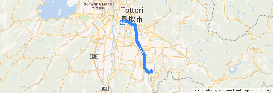 Mapa del recorrido 公立鳥取環境大学スクールバス（鳥取駅南口→環境大学前） de la línea  en 鳥取市.