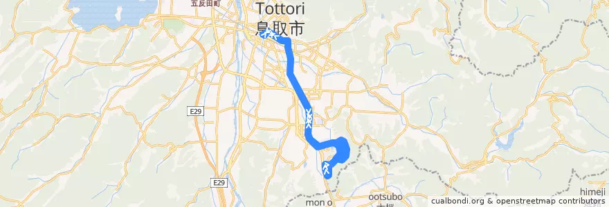 Mapa del recorrido 若葉台線 de la línea  en 鳥取市.