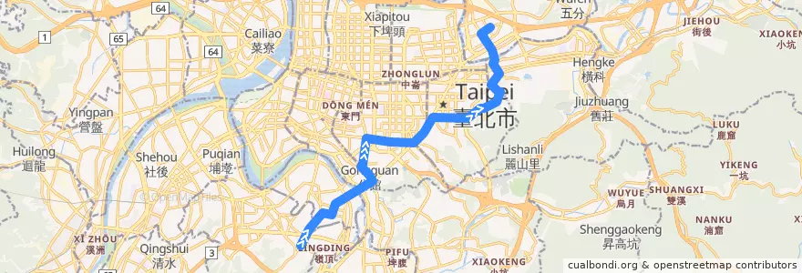 Mapa del recorrido 臺北市 207 內湖-南勢角 (往內湖) de la línea  en Taipé.
