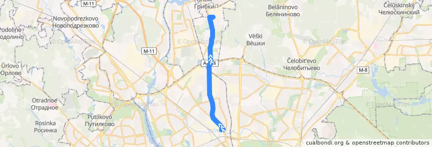 Mapa del recorrido Автобус 763: метро "Верхние Лихоборы" — посёлок "Северный" de la línea  en Moscou.
