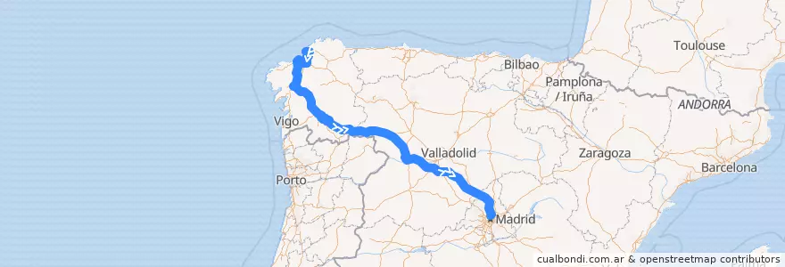 Mapa del recorrido Alvia Ferrol - Madrid de la línea  en اسپانیا.
