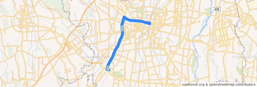 Mapa del recorrido 西川田駅⇒桜通り⇒宇都宮駅 de la línea  en Utsunomiya.