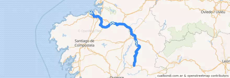 Mapa del recorrido MD A Coruña - Monforte de Lemos de la línea  en Galicia / Galiza.