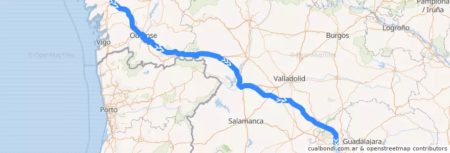 Mapa del recorrido Alvia Santiago - Madrid de la línea  en İspanya.