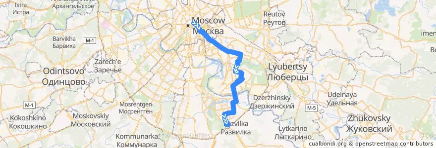 Mapa del recorrido Ночной автобус Н5: Метро «Китай-город» => Каширское шоссе, 148 de la línea  en Москва.