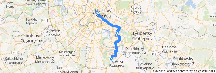 Mapa del recorrido Ночной автобус Н5: Каширское шоссе, 148 => Метро «Китай-город» de la línea  en Moscow.