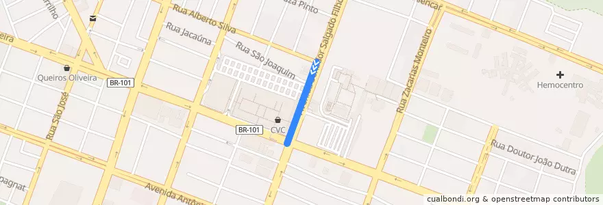 Mapa del recorrido 46 - Ponta Negra / Ribeira, via Praça de la línea  en Natal.