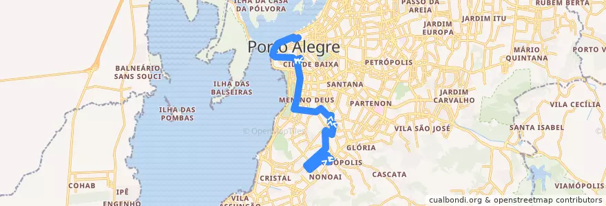 Mapa del recorrido Alto Teresópolis de la línea  en Porto Alegre.