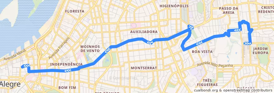 Mapa del recorrido Auxiliadora via Padre Chagas de la línea  en Porto Alegre.