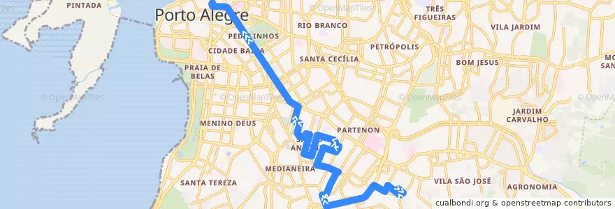 Mapa del recorrido Canal 10 via Antônio Ribeiro de la línea  en Porto Alegre.
