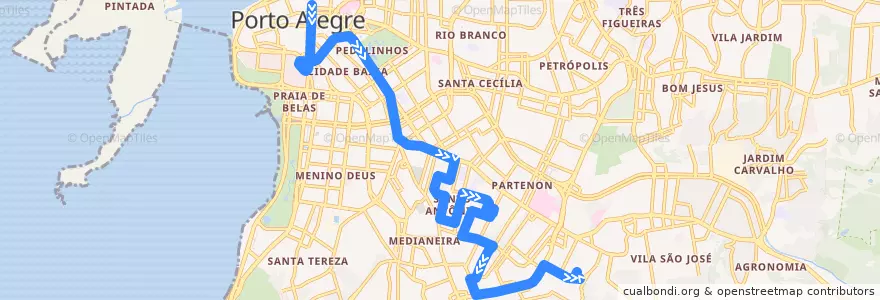 Mapa del recorrido Canal 10 via Antônio Ribeiro de la línea  en Porto Alegre.
