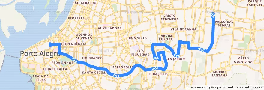 Mapa del recorrido Chácara das Pedras / Paineira de la línea  en 阿雷格里港.