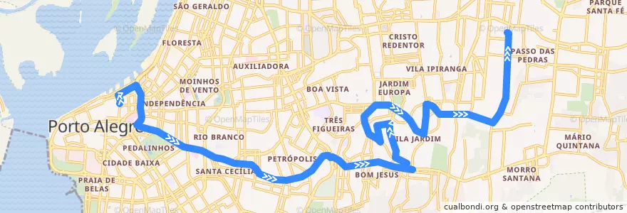 Mapa del recorrido Chácara das Pedras / Paineira de la línea  en Porto Alegre.