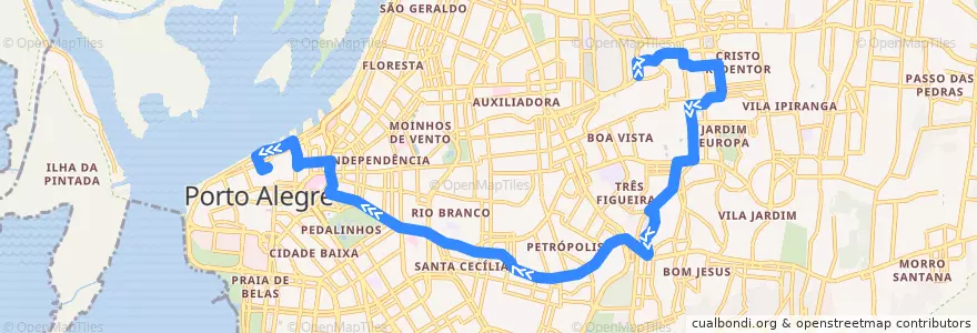Mapa del recorrido Chácara das Pedras / Três Figueiras de la línea  en Porto Alegre.
