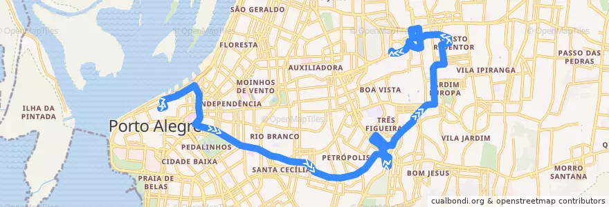 Mapa del recorrido Chácara das Pedras / Três Figueiras de la línea  en ポルト・アレグレ.