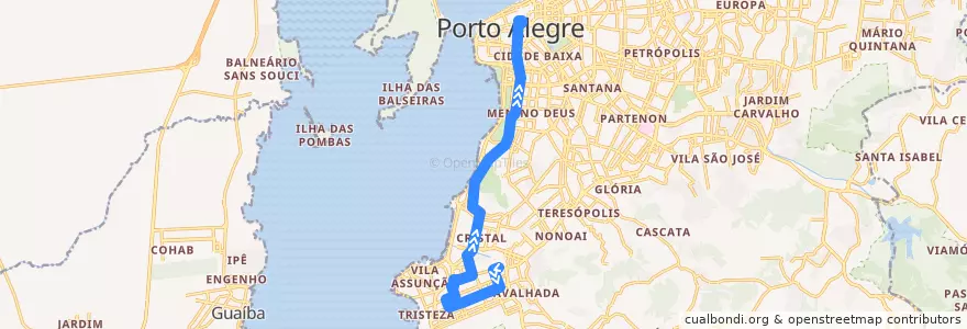 Mapa del recorrido Cristal de la línea  en Porto Alegre.